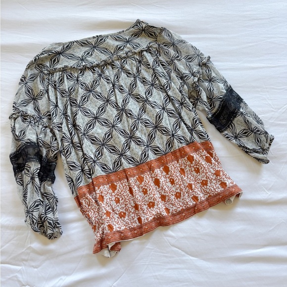 Anthropologie Terri Embroidered Peasant Boho Top Mixed Print Size Oversized - Picture 3 of 4